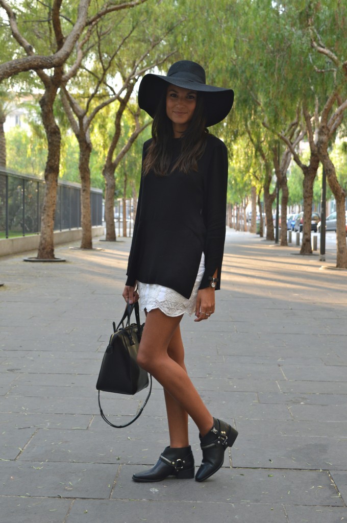 Jupe dentelle dos nus zara chapeau tenue mode idée noir tendance automne hiver 2014 2015 mode blog mode fashion chapeau