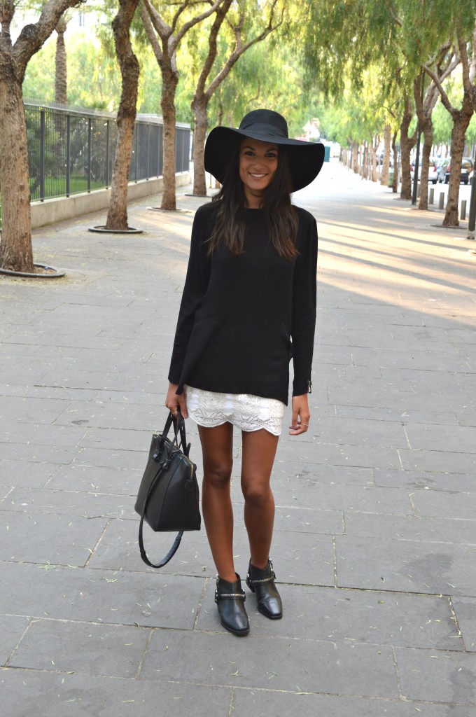 Jupe dentelle dos nus zara chapeau tenue mode idée noir tendance automne hiver 2014 2015 mode blog mode fashion chapeau