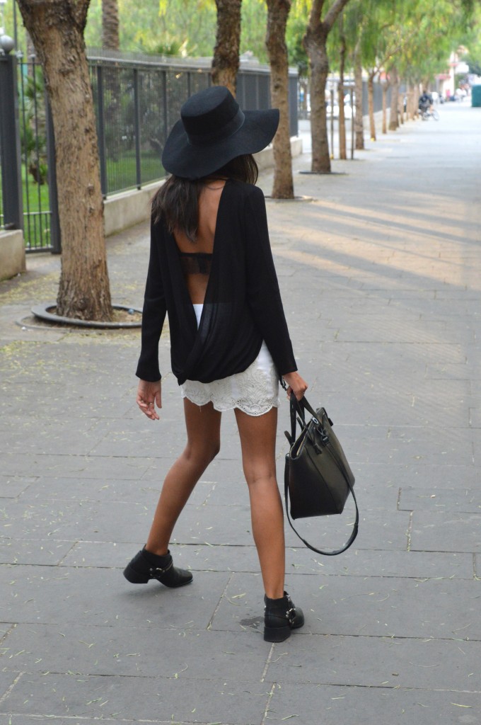 Jupe dentelle dos nus zara chapeau tenue mode idée noir tendance automne hiver 2014 2015 mode blog mode fashion chapeau