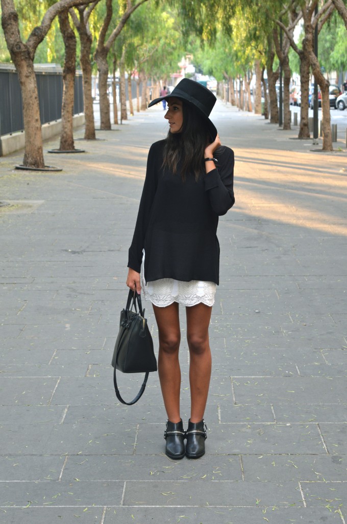 Jupe dentelle dos nus zara chapeau tenue mode idée noir tendance automne hiver 2014 2015 mode blog mode fashion chapeau