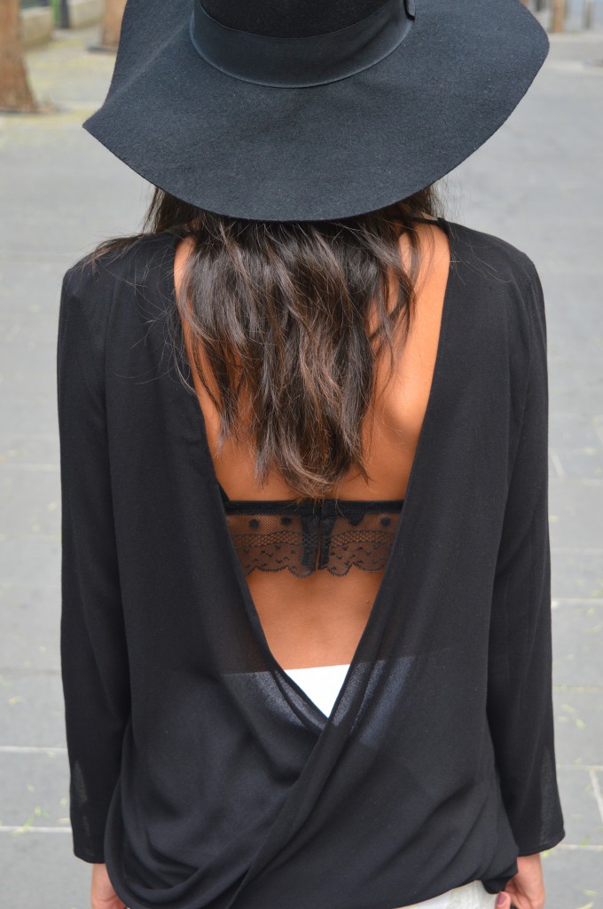 Jupe dentelle dos nus zara chapeau tenue mode idée noir tendance automne hiver 2014 2015 mode blog mode fashion chapeau