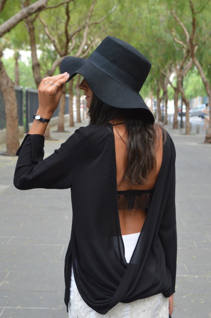 Jupe dentelle dos nus zara chapeau tenue mode idée noir tendance automne hiver 2014 2015 mode blog mode fashion chapeau