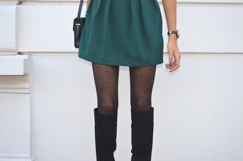 Combi short verte robe verte zara blog mode bottes cuissardes idées tenues collants plumetis