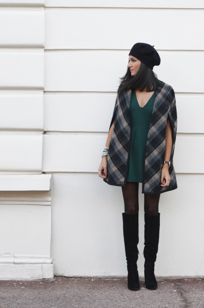 Combi short verte robe verte zara blog mode manteau a carreaux bottes cuissardes idée tenue d'hiver