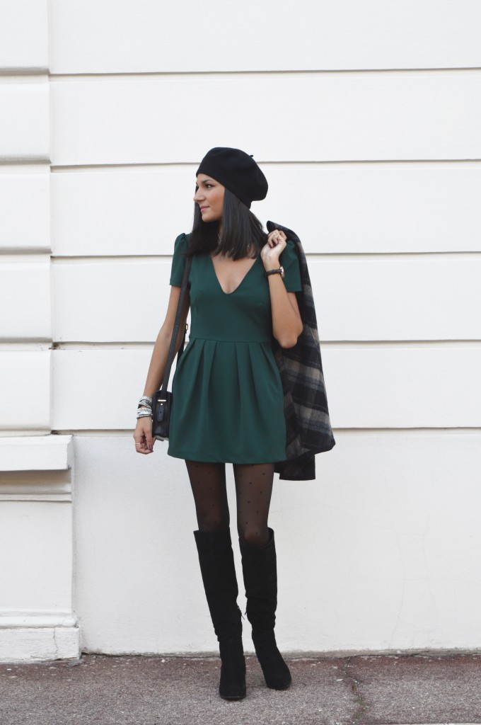 Combi short verte robe verte zara nouveau blog mode cape a carreaux bottes cuissardes