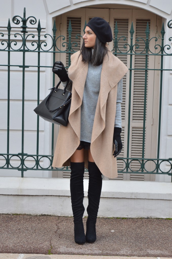 manteau camel zara pull col haut cheminée cuissardes en daim noir blog mode tendance