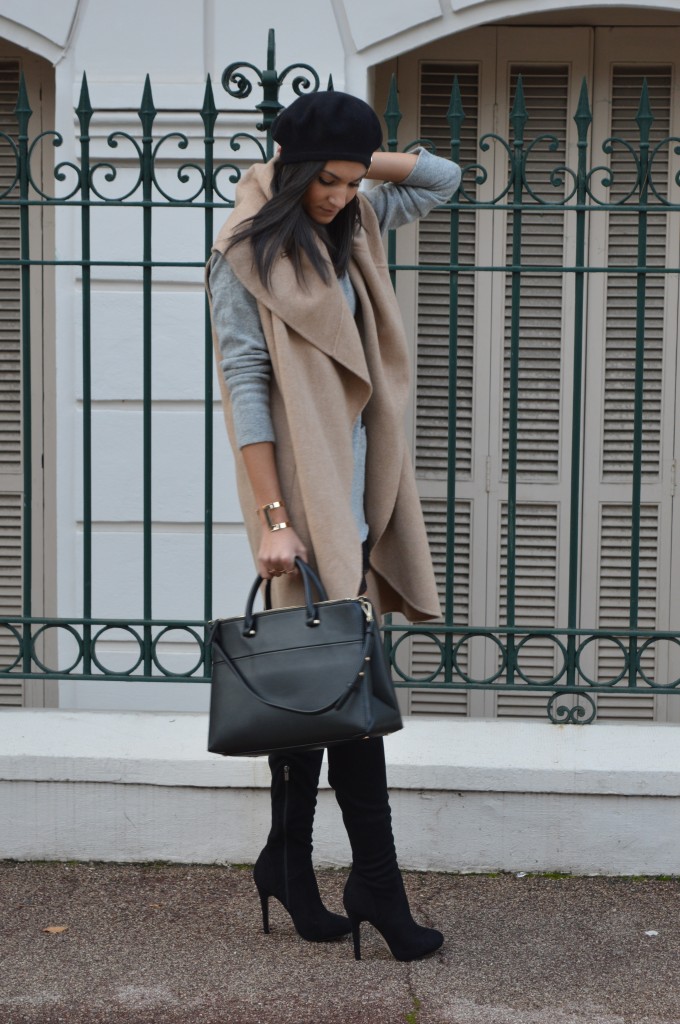 tendance hiver manteau camel zara pull col haut cheminée cuissardes en daim noir blog mode