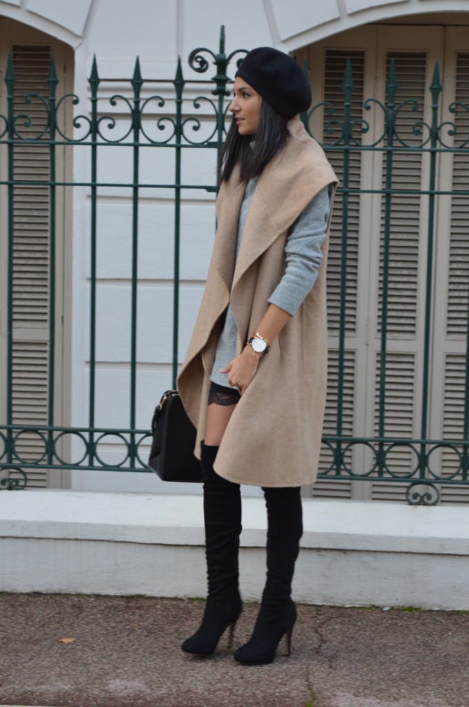 manteau camel zara pull col haut cheminée cuissardes en daim noir blog mode idée tenue hiver