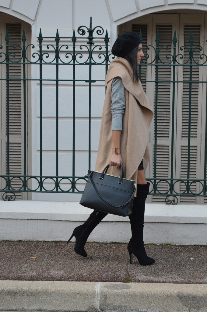 manteau camel zara pull col haut cheminée cuissardes en daim noir blog mode tenue hiver