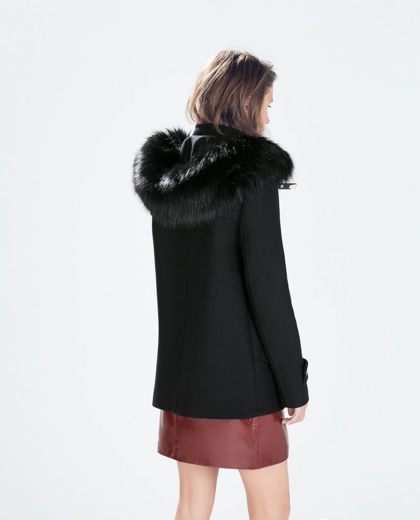 RÉF. 7707:744 manteau zara noir fourrue capuche