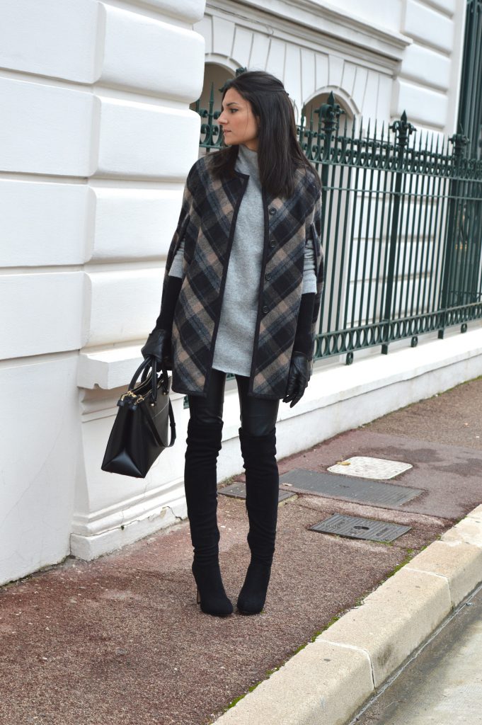 cape à carreaux zara tendance hiver 2015 cuissardes en daim talons tenue chic hiver 2015