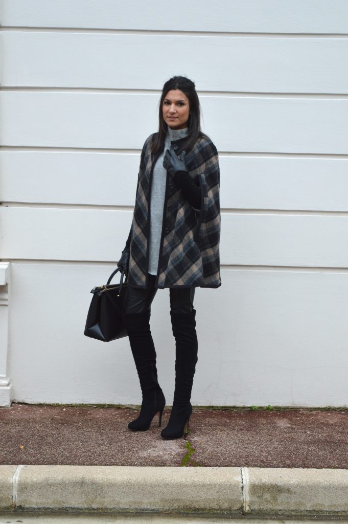 idée tenue hiver cape à carreaux zara tendance hiver 2015 cuissardes en daim talons