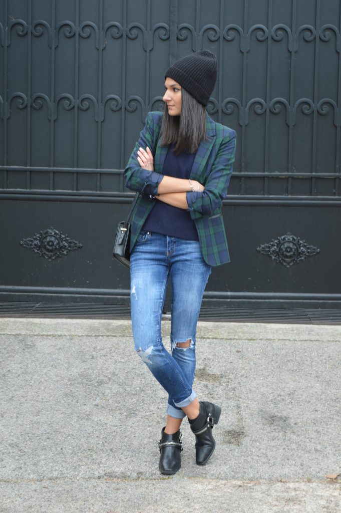 idée tenue hiver 2015 blazer carreaux tartan zara jean destroy bottines a zip blog mode 