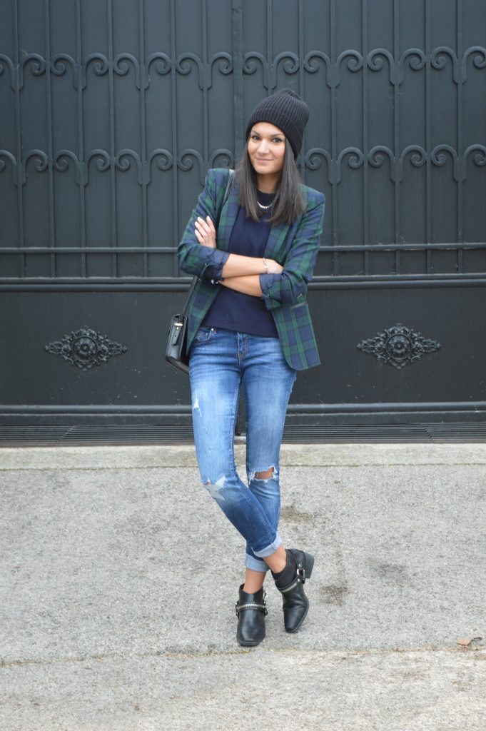 jean troué blazer carreaux tartan zara jean destroy bottines a zip nouveau blog mode