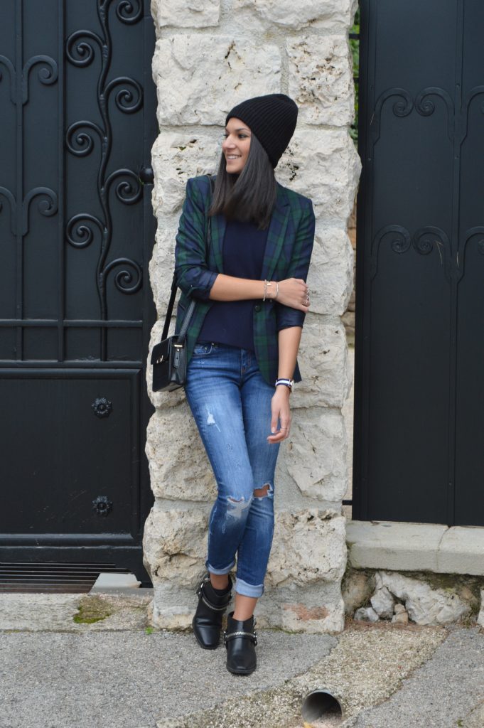 blazer carreaux tartan zara jean destroy bottines a zip blog mode nouveau