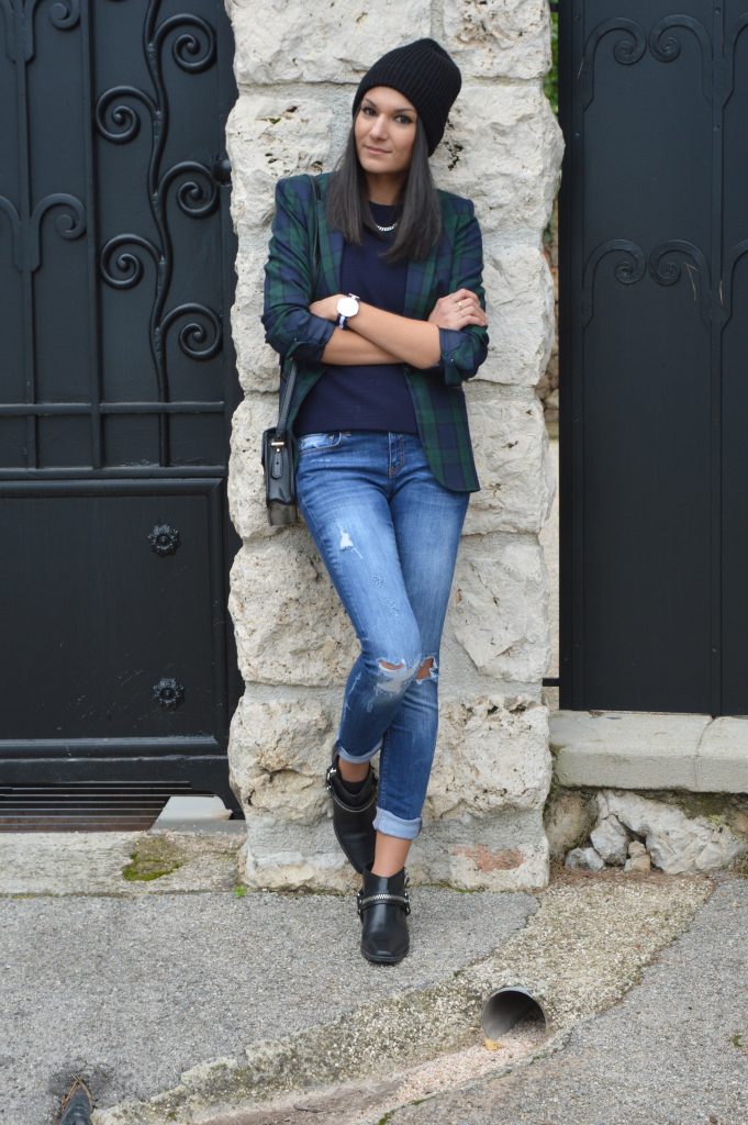 nouveau blog mode blazer carreaux tartan zara jean destroy bottines a zip style hiver 2015