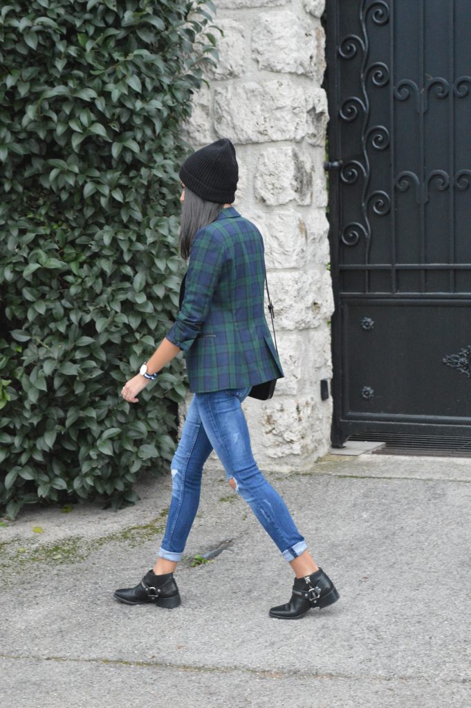 être stylée en hiver blazer carreaux tartan zara jean destroy bottines a zip nouveau blog mode 