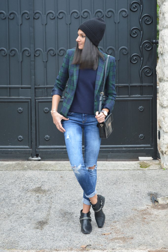 hiver 2015 blazer carreaux tartan zara jean destroy bottines a zip blog mode nouveau idées tenue