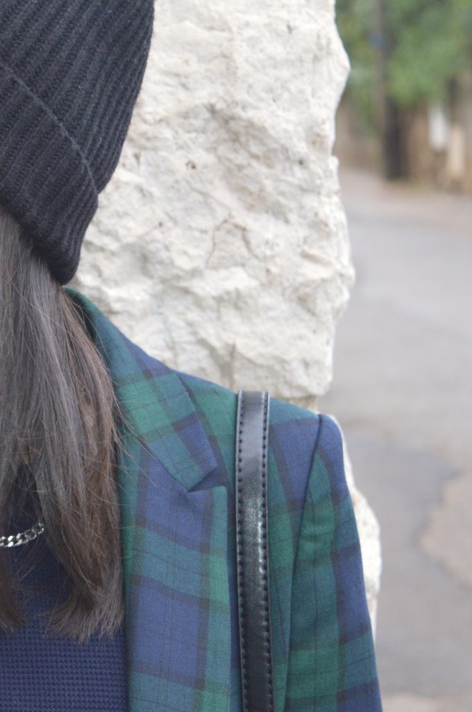 bonnet laine blazer carreaux tartan blog mode