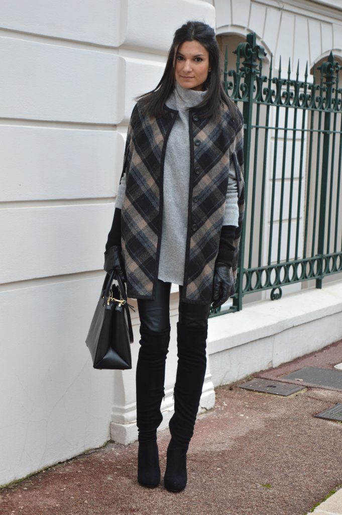 cape à carreaux zara tendance hiver 2015 cuissardes en daim talons idée tenue blogueuse mode