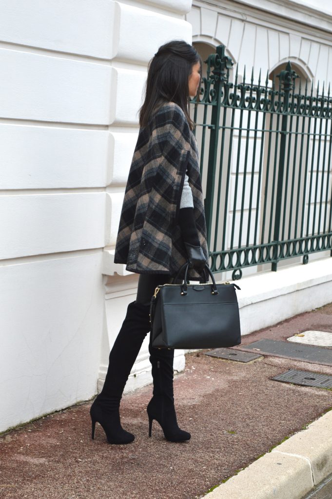 nouveau blog mode cape à carreaux zara tendance hiver 2015 cuissardes en daim talons leggings pantalon en similicuir cuir h&m
