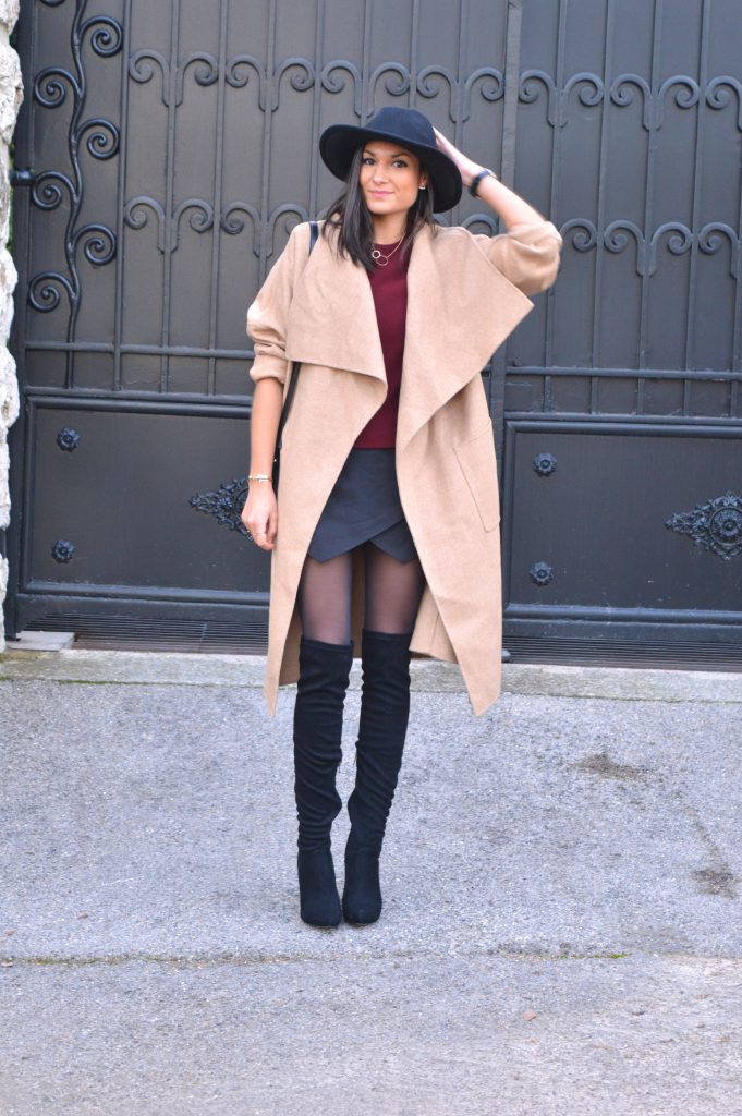 manteau camel zara chapeau noir fedora short origami bordeaux tendance hiver 2015 cuissardes talons noir daim cuir montre daniel wellington nouveau idée tenue hiver look blog mode