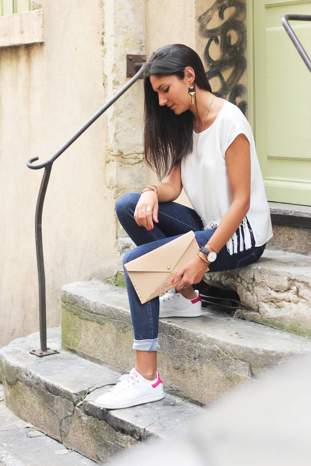 pochette en cuir beige Amand