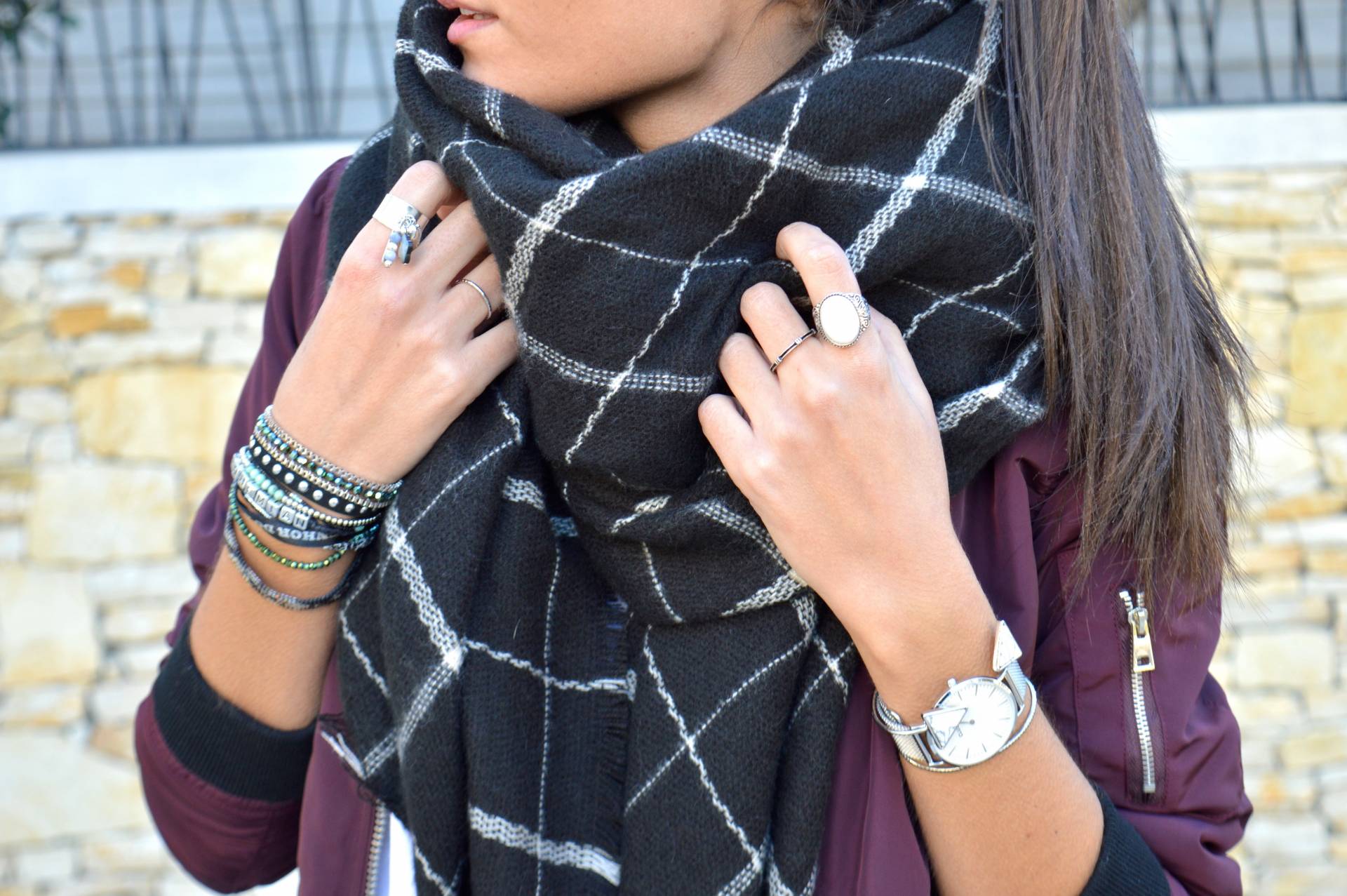 echarpe plaid carreaux noir et blanc zara