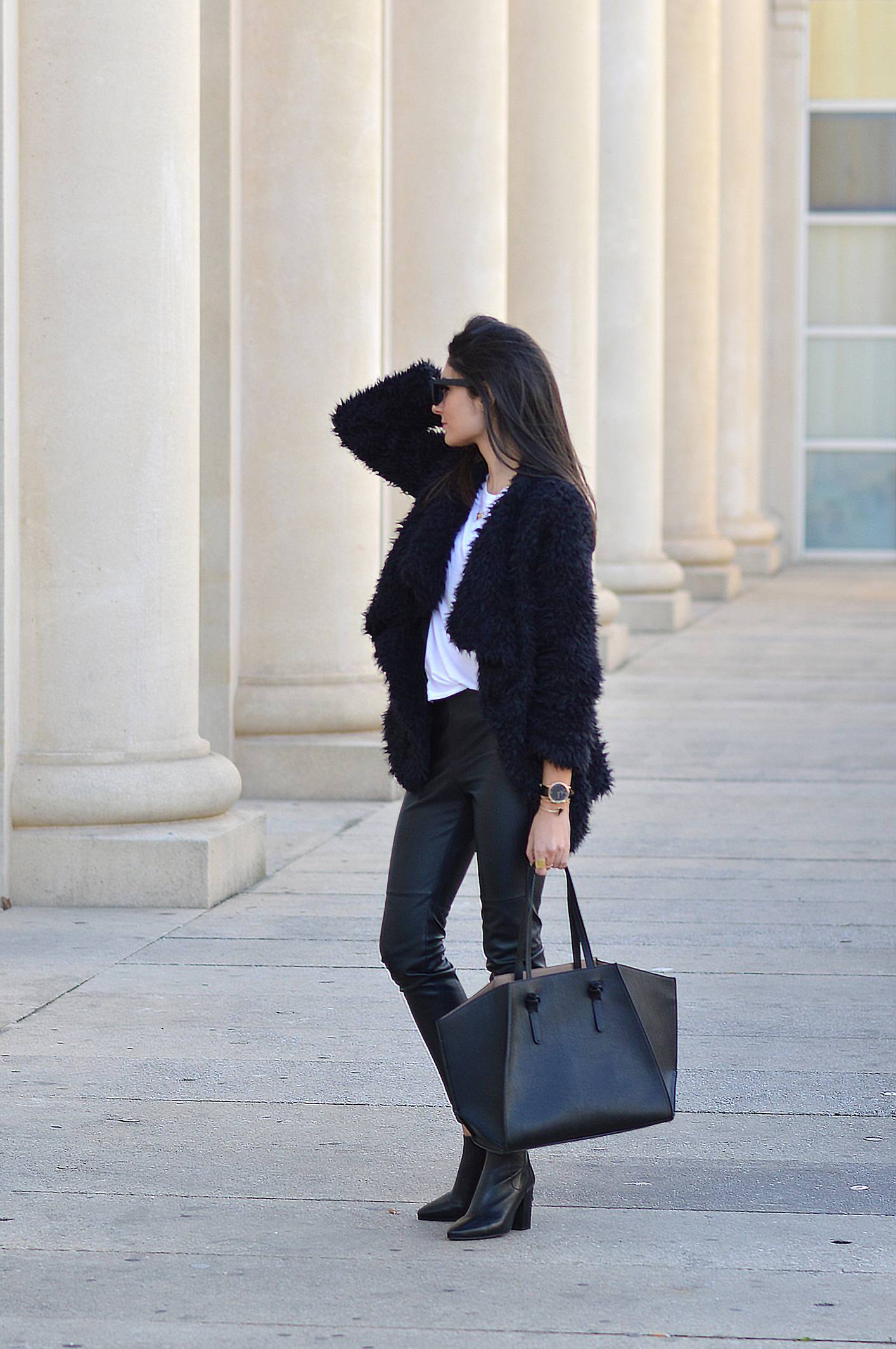 blog mode look pas cher tendance noir manteau fausse fourrure