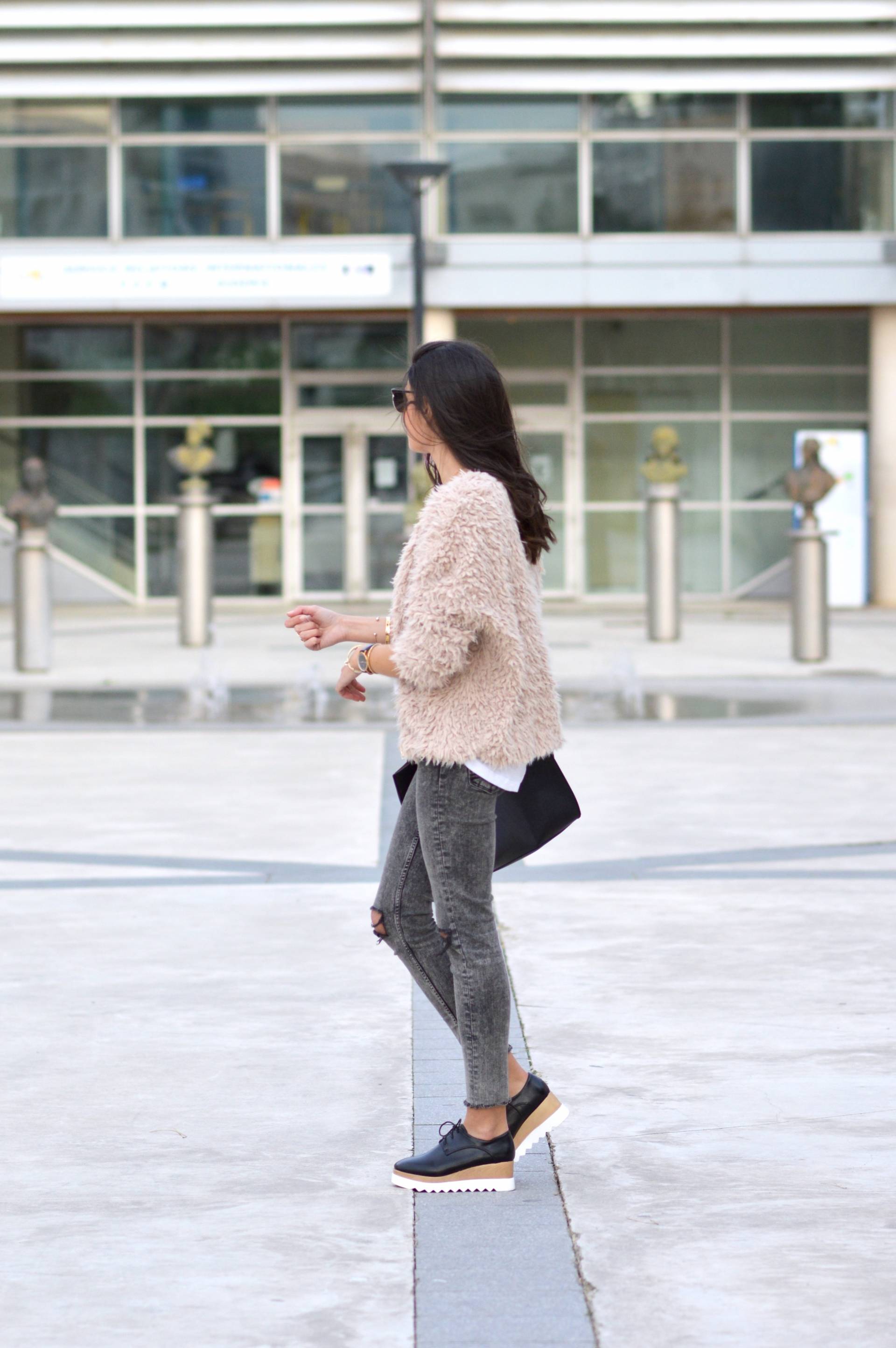 blog mode manteau fausse fourrure rose