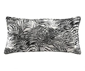 coussin feuilles palmier noir et blanc allongé