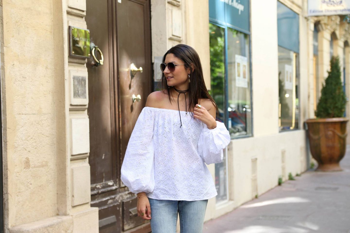 Blouse Épaule Dénudée Unie Camisole
