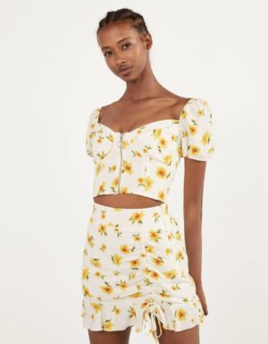 Bershka Chemisier Imprime Fleurs Jaunes Tournesol Tendance Printemps Ete 2020