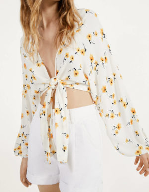 Bershka Chemisier Noeud Imprime Fleurs Jaunes Tournesol Tendance Printemps Ete 2020