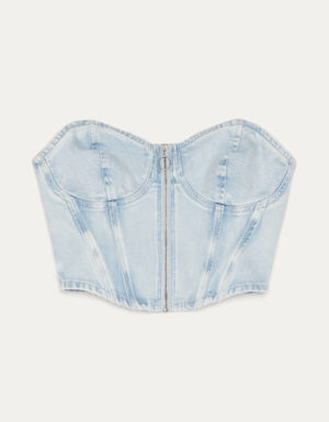 Bershka Crop Top Corset Denim Zip Bleu Clair Tendance Printemps Ete 2020