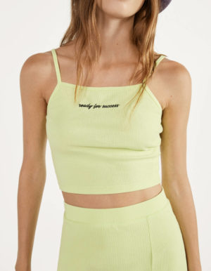 Bershka Top Court Bretelles Vert Citron Tendance Printemps Ete 2020