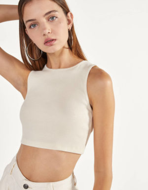 Bershka Top Court Sans Manches Beige Tendance Printemps Ete 2020