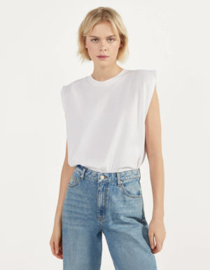 Bershka Top Sans Manches Epaules Structurees Blanc Tendance Printemps Ete 2020