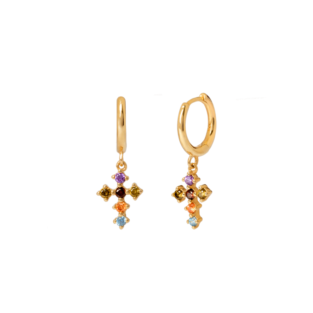 Tendance Ete 2020 Fashion Blog Mode Bijoux Jewelry Aleyole Earrings Boucles Oreilles Or Gold Multicolor Couleurs Colors Pierres Stones Croix Cross