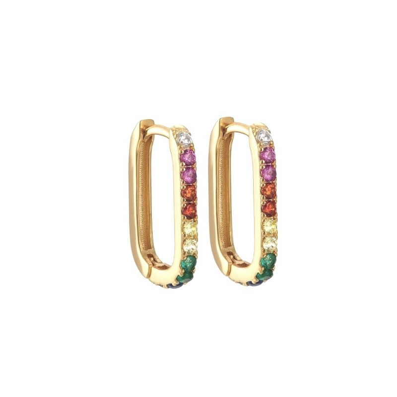 Tendance Trend Bijou Jewellery Or Gold Argent Silver By Lia Earrings Boucles Oreilles Creoles Hoops Square Pierre Stone Strass Multicolore Color Couleur Rainbow