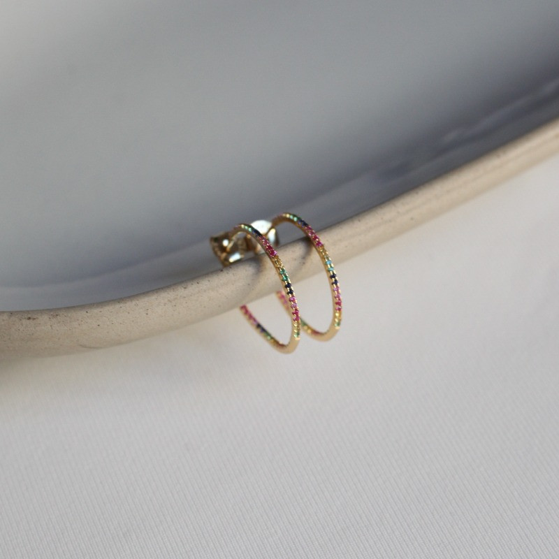 Tendance Trend Bijou Jewellery Or Gold Argent Silver By Lia Thin Earrings Fines Boucles Oreilles Rainbow Multicolore Couleur Color Creole Hoops