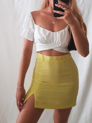Tricirculo Vintage Rework Handmade Fashion Blog Mode Mini Skirt Yellow Jupe Jaune Fendue