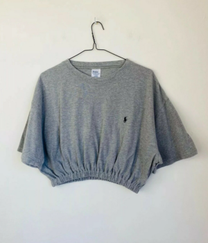 Vintage Abs Fashion Blog Mode Tendance Trend Summer Ete 2020 Reworked Ralph Lauren Elasticated Crop Top Grey Gris