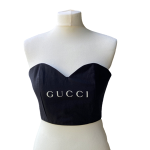 Im Designs Reworked Vintage Bustier Crop Top Designer Gucci Black Noir